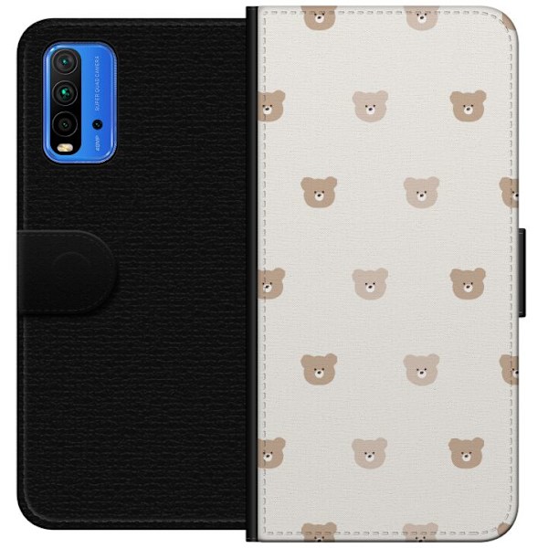 Xiaomi Redmi Note 9 4G Tegnebogsetui Teddybaggrund - søde ted