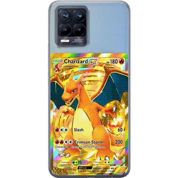 Kompatibelt Mobildeksel til Realme 8 GyllenCharizard EX samlerkort med regnbueeffekter gull