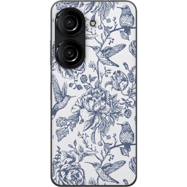 Asus Zenfone 10 Gennemsigtig cover Blomster & Fugle - Romantisk Vintage-stil Mønster