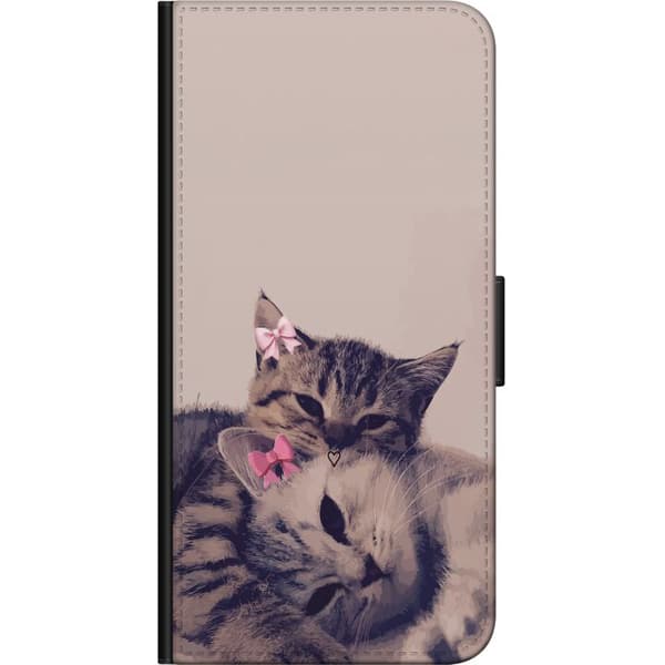 Kompatibel Tegnebogsetui til Xiaomi Redmi Note 9S Hyggelig illustration af to søde katte med lyserøde sløjfer pink