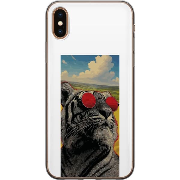 Kompatibelt Mobildeksel til Apple iPhone XS Max Cool tiger med røde solbriller i popkunststil grå