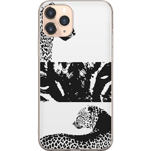 Apple iPhone 11 Pro Genomskinligt Skal Leopard Faces – trendigt mönster med leopardansikten