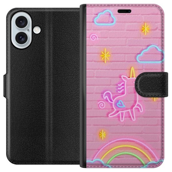 Apple iPhone 16 Plus Lompakkokotelo Neon Unicorno