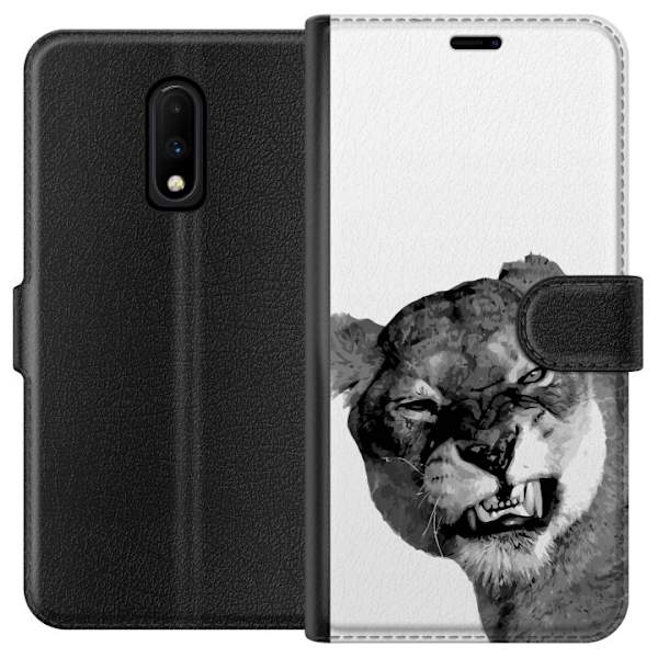 OnePlus 7 Tegnebogsetui Løve Kunstnerisk Dyremotiv Afrikansk Stil Jungle Følelse Grafisk Design Hjemmedekoration Dyr Tema