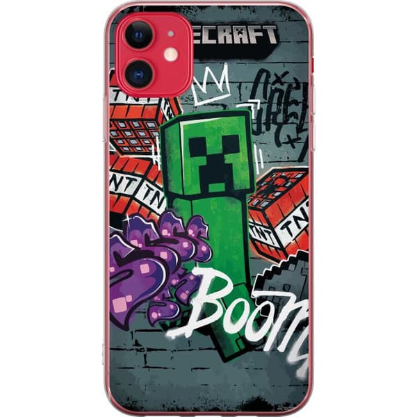 Kompatibelt Mobildeksel til Apple iPhone 11 Grønn blokkfigur med dynamitt, graffitidetaljer og mørk urban bakgrunn grønn
