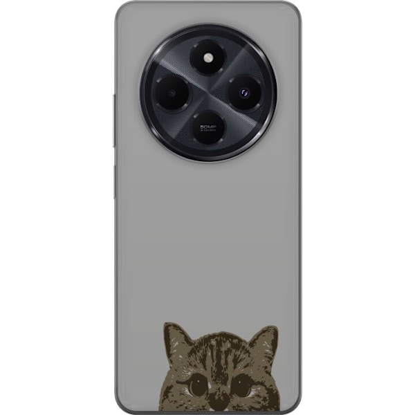 Xiaomi Redmi A4 Genomskinligt Skal Grå Kattblick – stilren kattdesign med grå bakgrund
