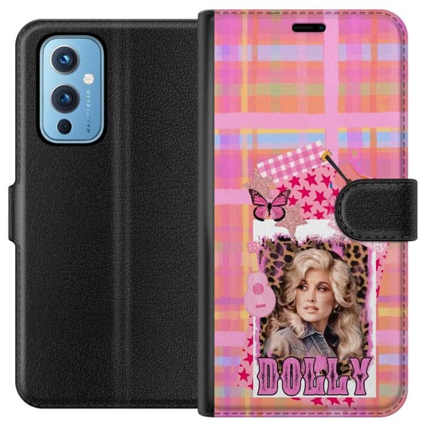 Kompatibelt Plånboksfodral till OnePlus 9 Dolly Parton rosa countrycollage med gitarr rosa