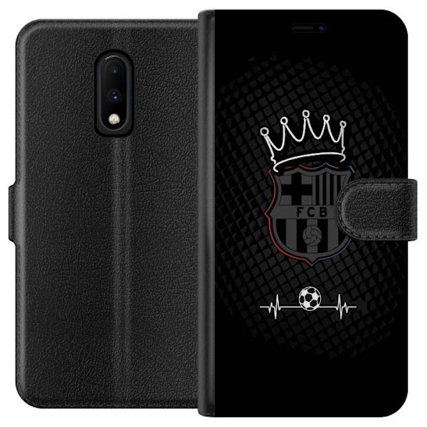 OnePlus 7 Plånboksfodral FC Barcelona Emblem Fotboll Motiv Blå Röd Klubbmärke Katalonien La Liga Fans Populärt Ikoniskt