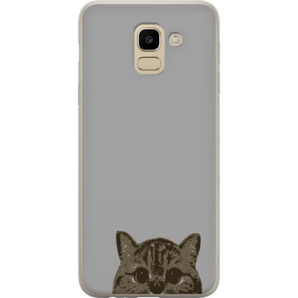 Samsung Galaxy J6 Genomskinligt Skal Grå Kattblick – stilren kattdesign med grå bakgrund