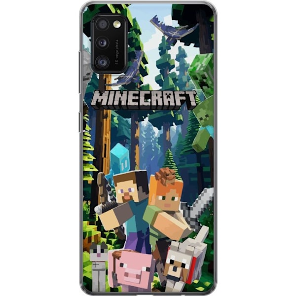 Samsung Galaxy A41 Gennemsigtig cover Minecraft mobiltelefon dækning med skov og pixel karakterer