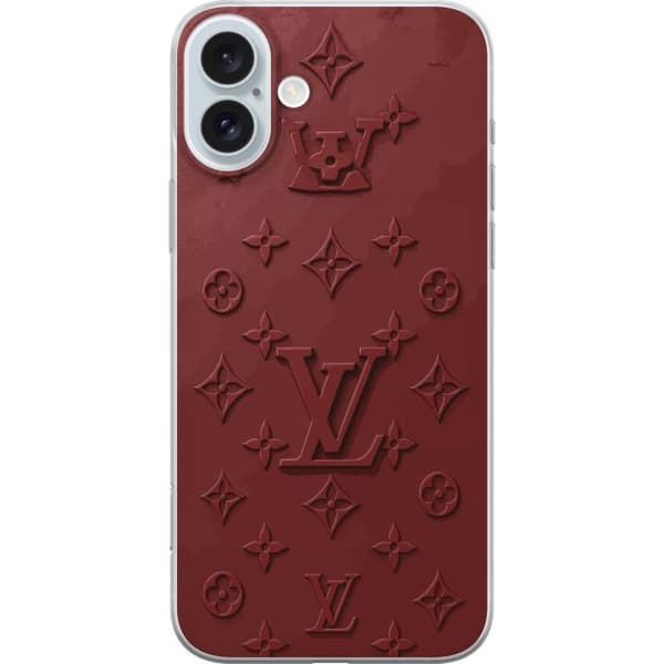 Kompatibelt Mobildeksel til Apple iPhone 16 Plus Luksuriøst Louis Vuitton-inspirert monogram i mørkerøde toner rød
