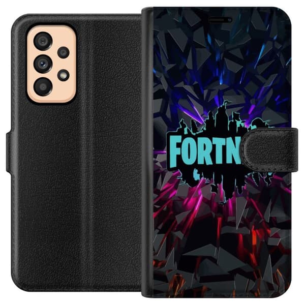 Kompatibelt Plånboksfodral till Samsung Galaxy A53 5G Spelinspirerad abstrakt logotypdesign med exploderande former neonljus och dynamisk energi för