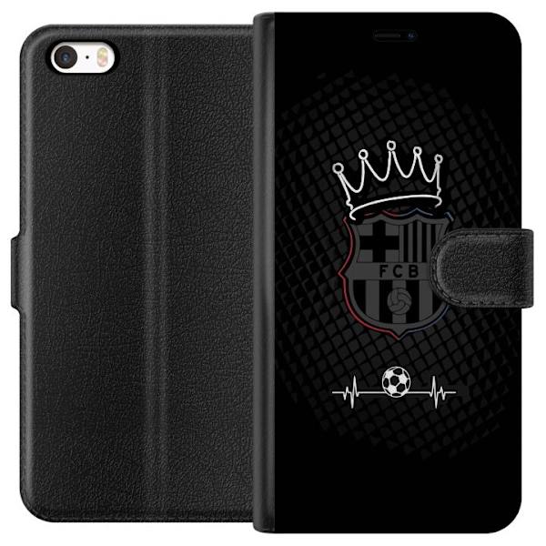 Apple iPhone 5 Tegnebogsetui FC Barcelona Emblem Fodboldmotiv Blå Rød Klubmærke Catalonien La Liga Fans Populært Ikonisk