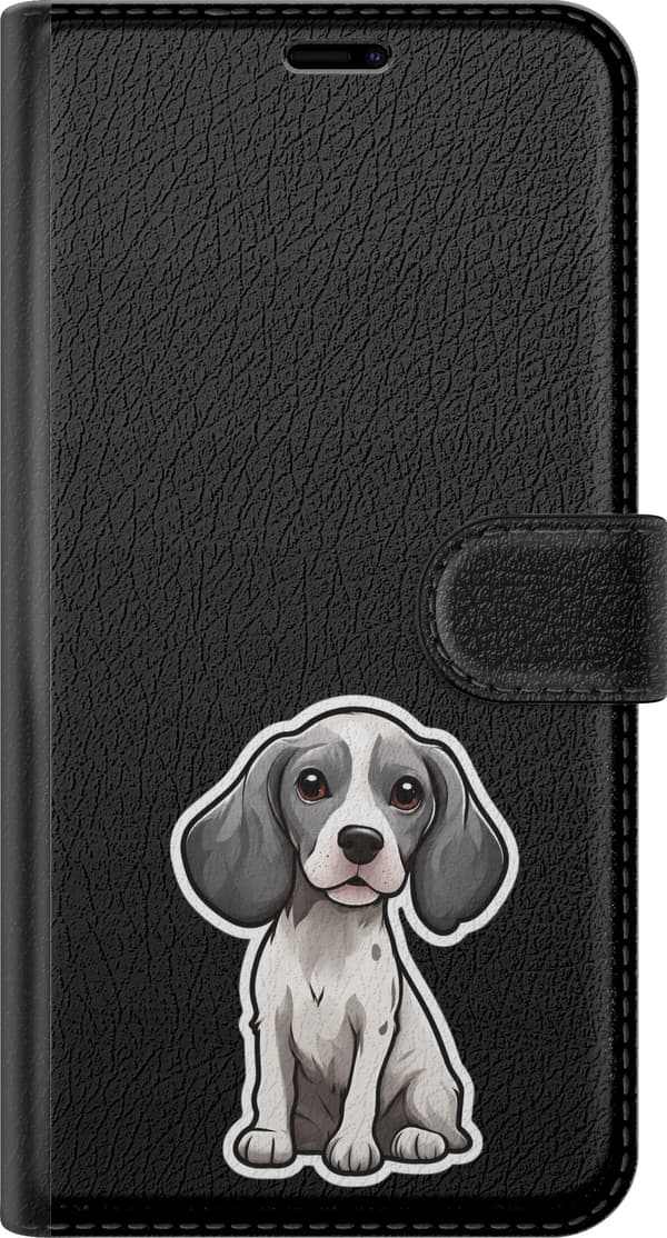 Kompatibelt Plånboksfodral till Samsung Galaxy S25 Gråvit beaglevalp - Grått motiv med gråvit beaglevalp. grå