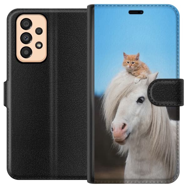 Kompatibelt Plånboksfodral till Samsung Galaxy A33 5G Häst & Katt