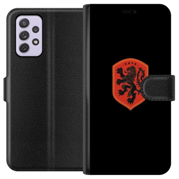Kompatibel Tegnebogsetui til Samsung Galaxy A52s 5G Orange skjold med sort heraldisk løve mod sort baggrund sort