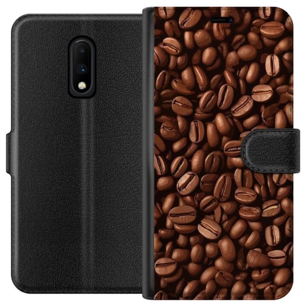 Kompatibelt Lommeboketui til OnePlus 7 Kaffebönor närbild brun