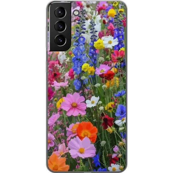 Samsung Galaxy S21+ 5G Läpinäkyvä kuori Kukkakuvioinen mobiilikuori kesäisellä niityllä ja luontomaisemalla