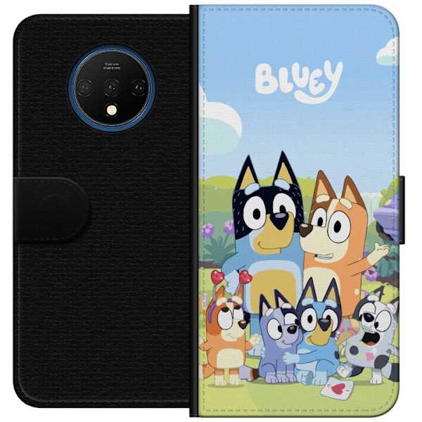OnePlus 7T Plånboksfodral Bluey mobilskal med hela familjen i färgglad design