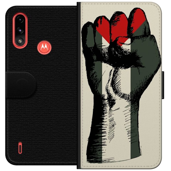 Motorola Moto E7 Power Tegnebogsetui Hånd bundet i Palæstinas farver - kraftfuldt symbol for frihedsbevægelsen