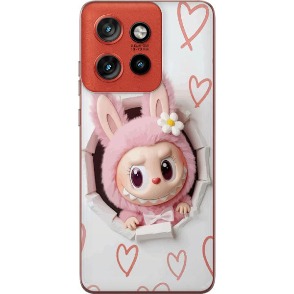 Motorola Edge 50 Neo Gennemsigtig cover Labubu Hjerte Baggrund Pop Mart Kærlighed Tema Karakter Design Populært Motiv Samlerfigur Kunst Legetøj Ser