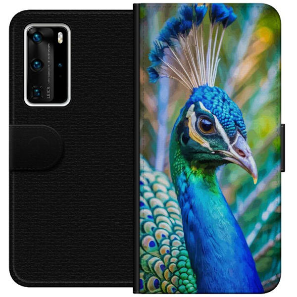 Huawei P40 Pro Tegnebogsetui Påfugle Fjer Farverig Design Fuglemotiv Eksotisk Grafisk Motiv Natur Luksuriøs Dekoration