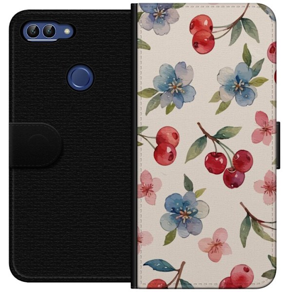 Huawei P smart Plånboksfodral Bär & Blommor – mönster med blå blommor och skogsbär