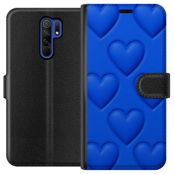 Xiaomi Redmi 9 Tegnebogsetui Blå Hjerter