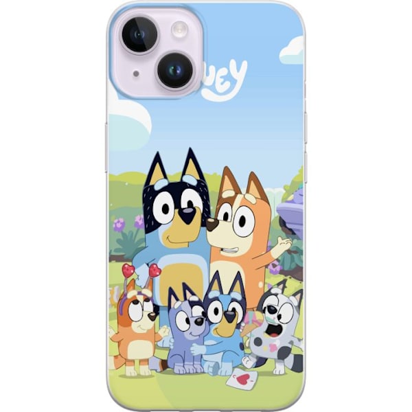 Apple iPhone 15 Plus Genomskinligt Skal Bluey mobilskal med hela familjen i färgglad design