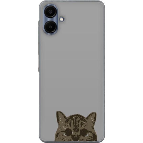 Samsung Galaxy A06 Genomskinligt Skal Grå Kattblick – stilren kattdesign med grå bakgrund