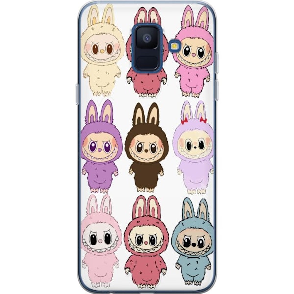 Samsung Galaxy A6 (2018) Genomskinligt Skal Labubu Pink Monster – Popkonst med Kawaii-touch