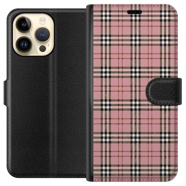 Kompatibel Tegnebogsetui til Apple iPhone 15 Pro Max Rosarutet ternet tæppe med klassisk og tidløst design pink
