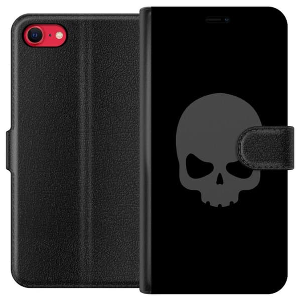 Kompatibel Tegnebogsetui til Apple iPhone 8 Enkel dødningehoved i grå tone mod sort baggrund, elegant og moderne design