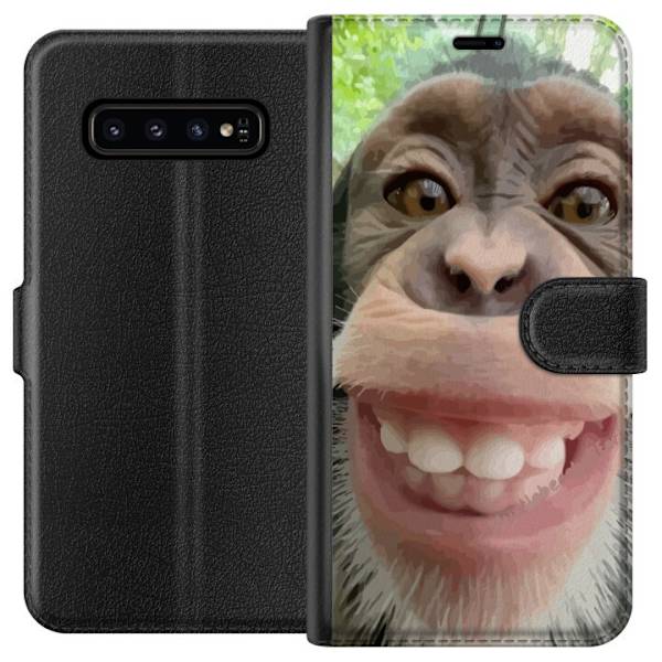 Samsung Galaxy S10 Tegnebogsetui Chimp Selfie Rolig Grafisk Design Abe Dyremotiv Trendy Sjovt Motiv Populært Urban Kunst Stil