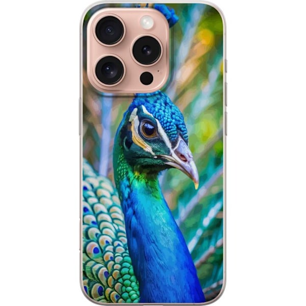 Apple iPhone 16 Pro Läpinäkyvä kuori Pavun Sulat Värikäs Design Lintuaihe Eksoottinen Graafinen Suunnittelu Luonto Ylellinen Koristelu