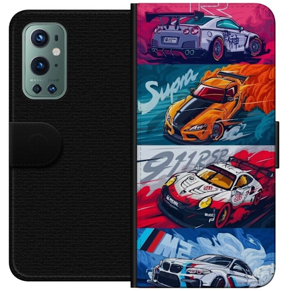 OnePlus 9 Pro Lommeboketui Fartfylte Biler - Tegnet Mønster med Action
