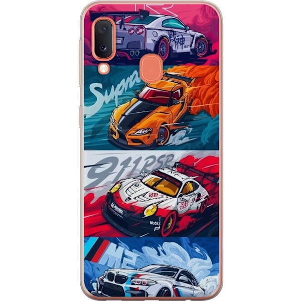Samsung Galaxy A20e Läpinäkyvä kuori Nopeat Autot - Piirret