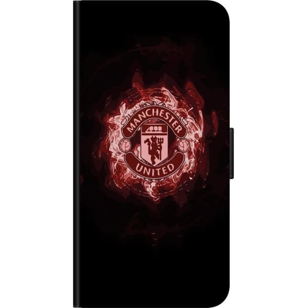Kompatibel Tegnebogsetui til OnePlus 7 Pro Rødt fodboldemblem med lysring - emblemotiv i sort og rødt sort