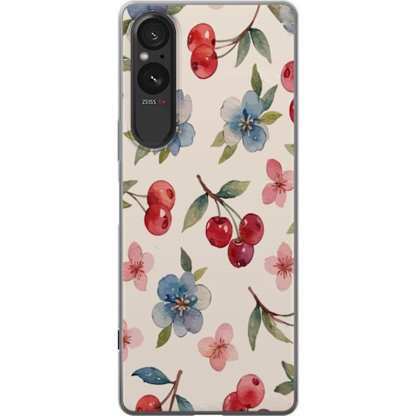 Sony Xperia 5 V Läpinäkyvä kuori Marjat & Kukat - kuvio, jossa on sinisiä kukkia ja metsänmarjoja