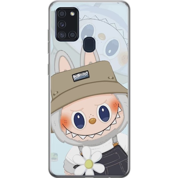 Samsung Galaxy A21s Genomskinligt Skal Labubu med hatt – Pop Mart-figur Mr. Butcher i retro stil med karaktär