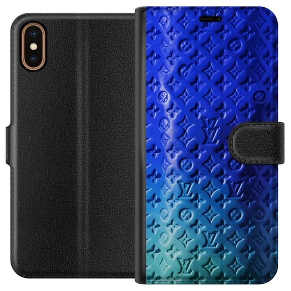 Kompatibelt Lommeboketui til Apple iPhone X Blått luksuriøst monogrammønster med elegant preget tekstur blå