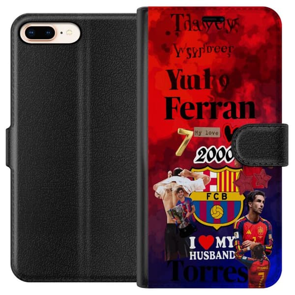Kompatibel Tegnebogsetui til Apple iPhone 7 Plus Collage med Ferran Torres, Barcelona og Spanien-tema rød