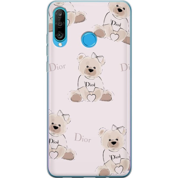 Huawei P30 lite Genomskinligt Skal Teddy Dior Vibes – lyxig nalle i fashionstil