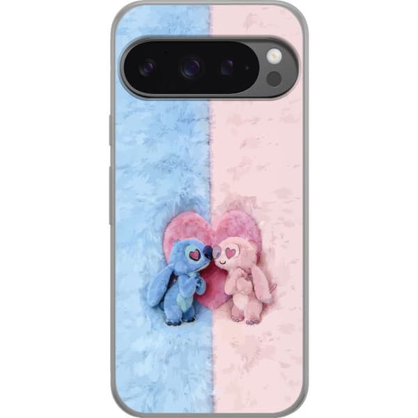 Kompatibel Mobilcover til Google Pixel 9 Pro XL Søde blå og lyserøde figurer foran et stort lyserødt hjerte pink