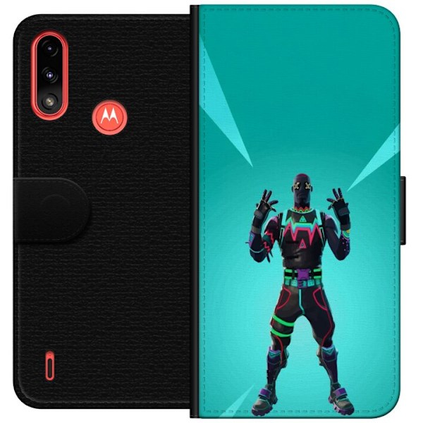 Motorola Moto E7 Power Tegnebogsetui sort ridder fortnite