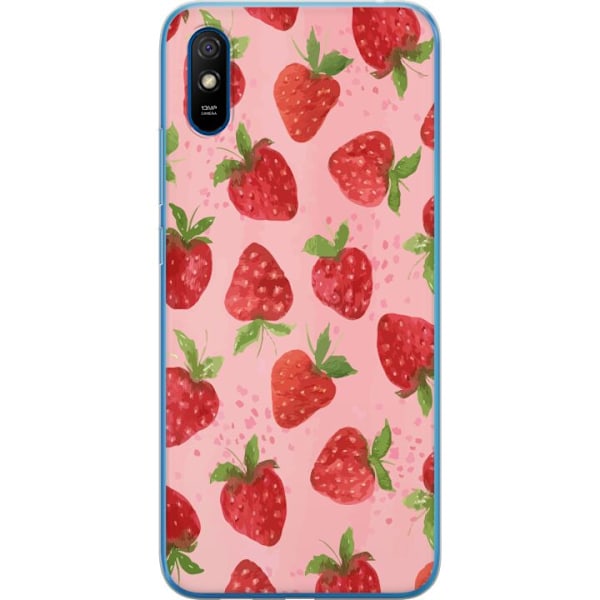 Xiaomi Redmi 9AT Genomskinligt Skal Strawberry Dreams – jordgubbsmönster i retrostil