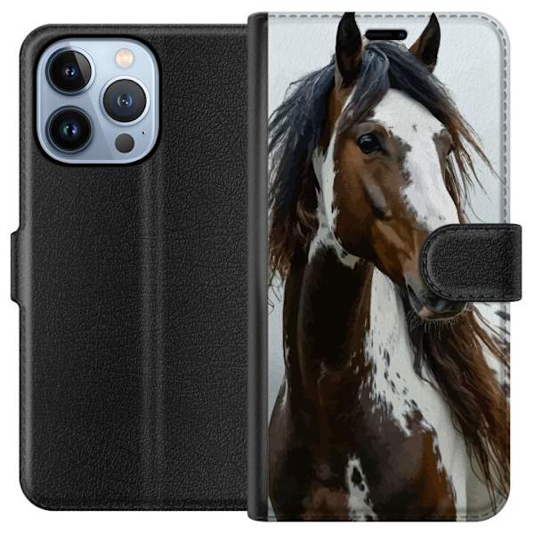 Apple iPhone 13 Pro Lompakkokotelo Hevonen Eläimet Aihe Graafinen Suunnittelu Luonto Vahva Aihe Suosittu Taide Eläinten Teema Ratsastus