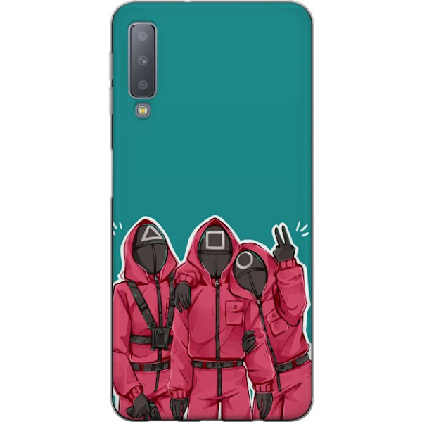 Samsung Galaxy A7 (2018) Genomskinligt Skal Squid Game Karaktärer Grafisk Design Seriefigurer Populär TV Motiv Asiatisk Stil Spännande Trend