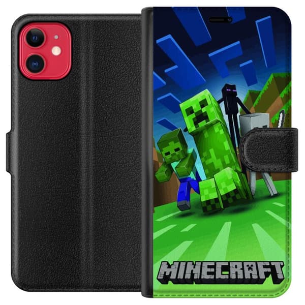 Kompatibel Tegnebogsetui til Apple iPhone 11 Minecraft Creeper mobilskal i klassisk grön pixelstil