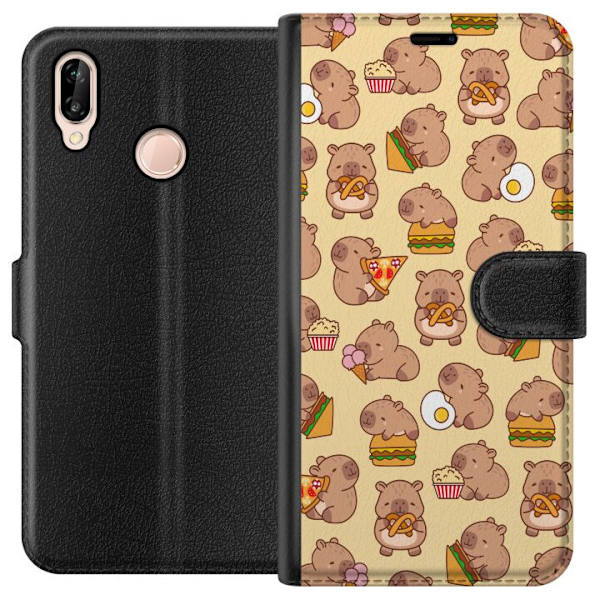 Huawei P20 lite Lompakkokotelo Kawaii capybara puhelinkotelo useilla söpöillä hahmoilla
